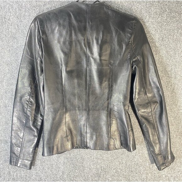JERRY SHABO Black Soft Leather Jacket Minimalist XS Zip Front Fitted Luxury - Picture 3 of 12